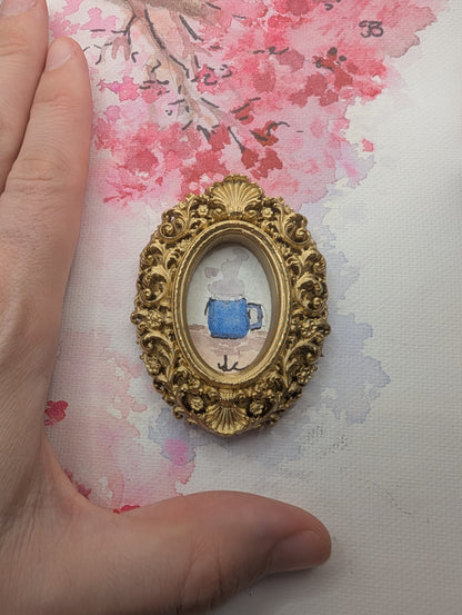 Mini Coffee Mug Painting - Original Watercolor Art by Lora Cavallin