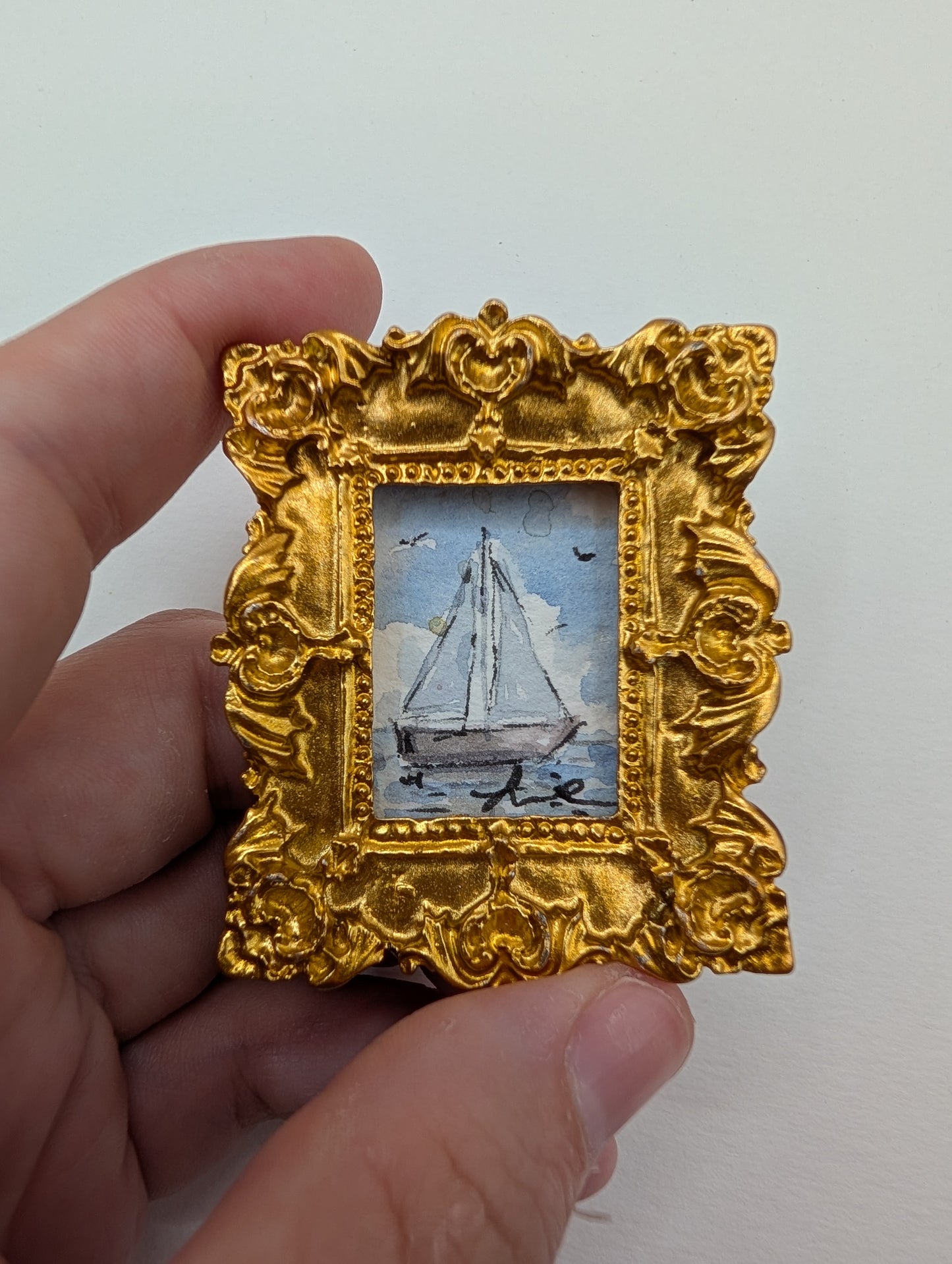 Mini Sailboat Painting - Original Watercolor Art by Lora Cavallin