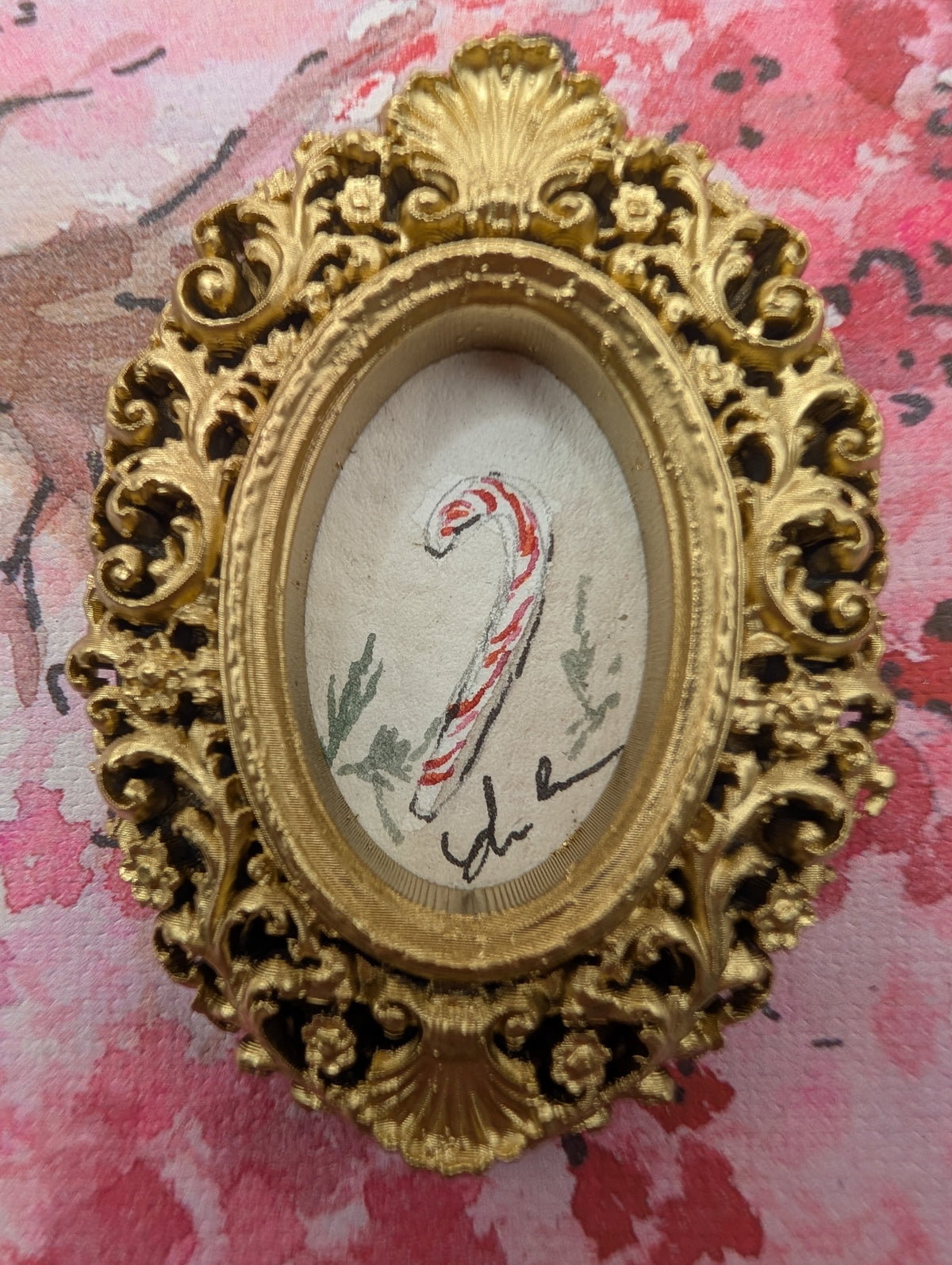 Mini Candy Cane Painting - Original Watercolor Art by Lora Cavallin