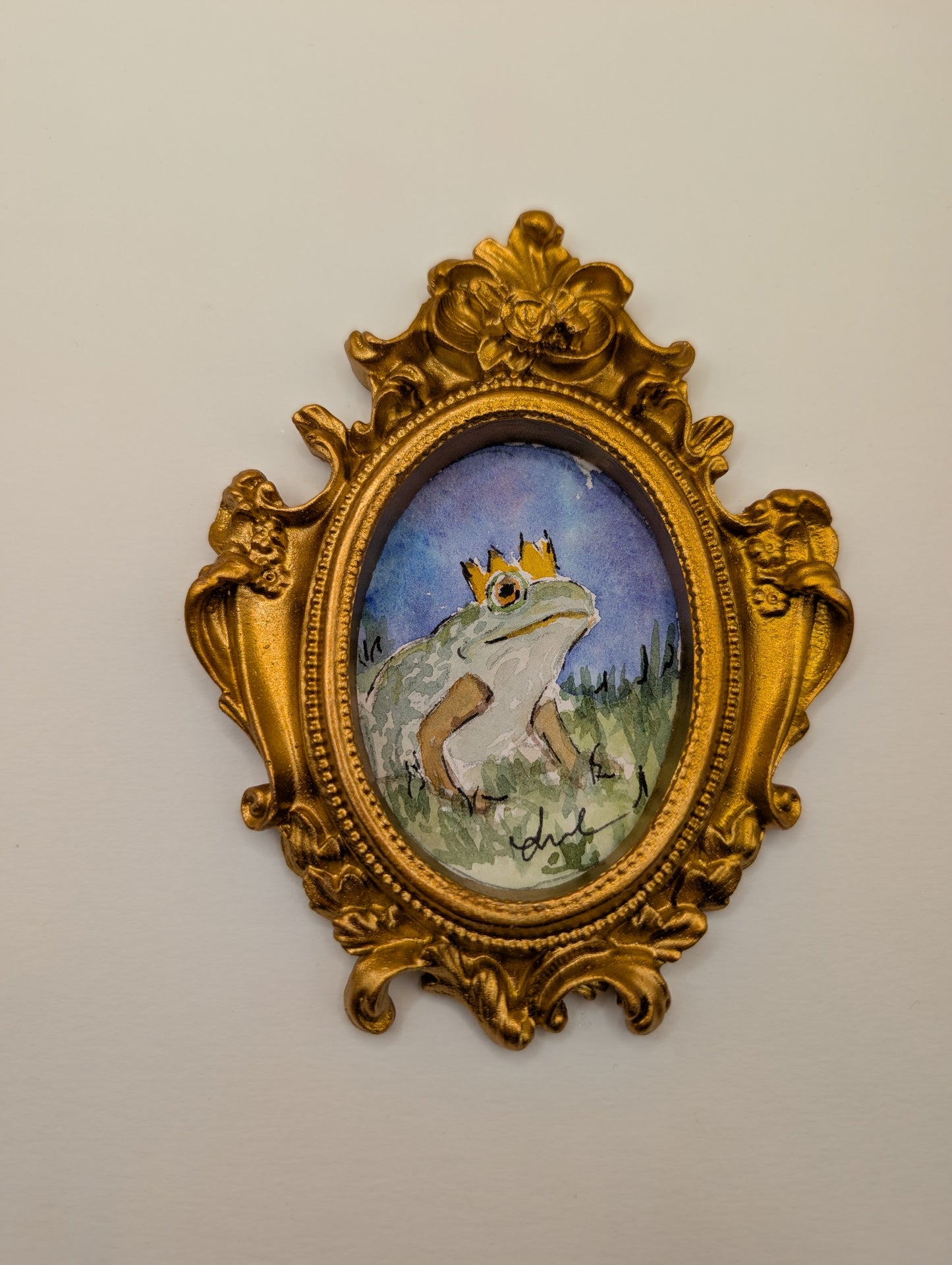 Mini Frog Royalty Painting - Original Watercolor Art by Lora Cavallin