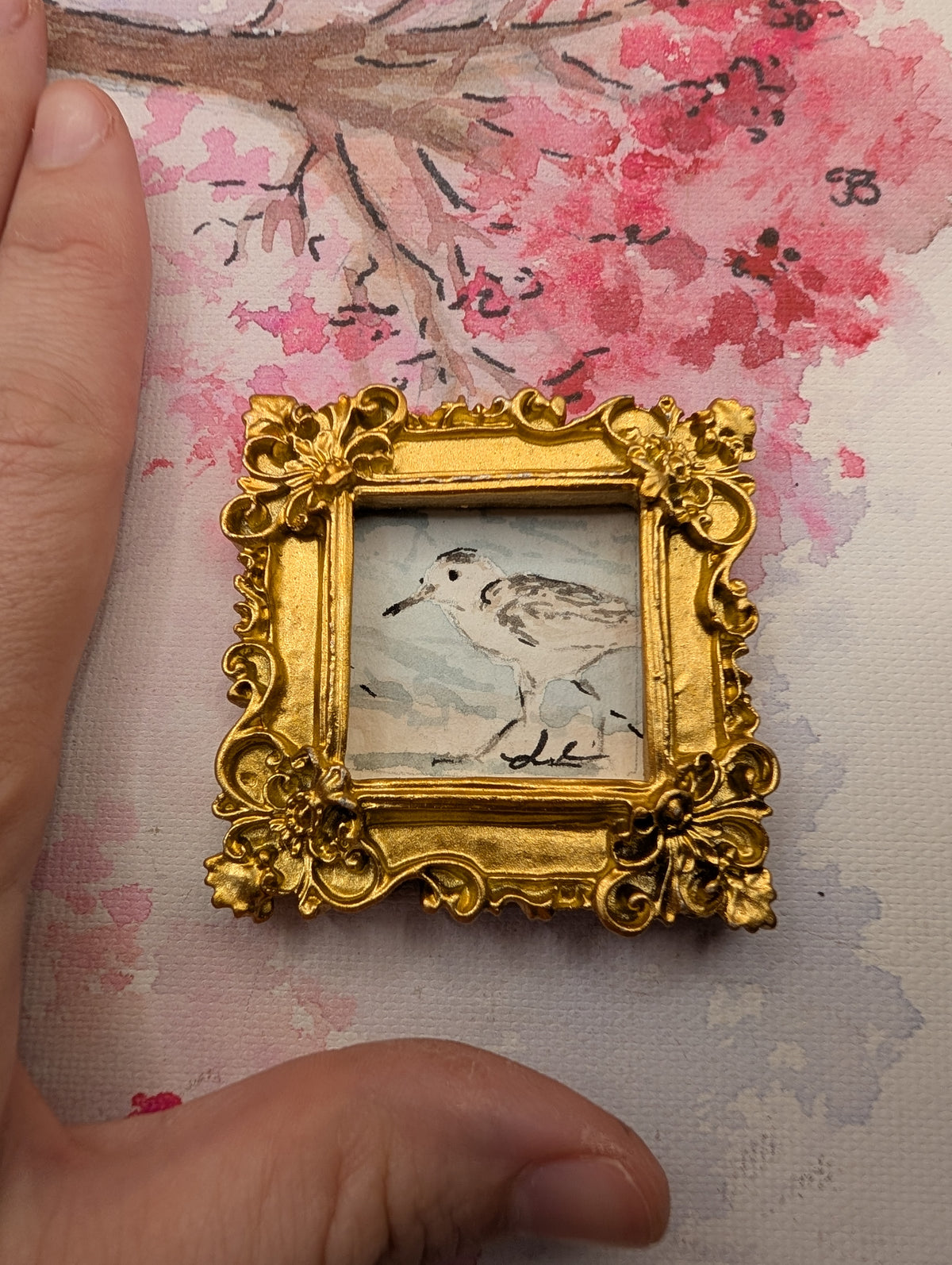 Mini Sandpiper Painting - Original Watercolor Art by Lora Cavallin