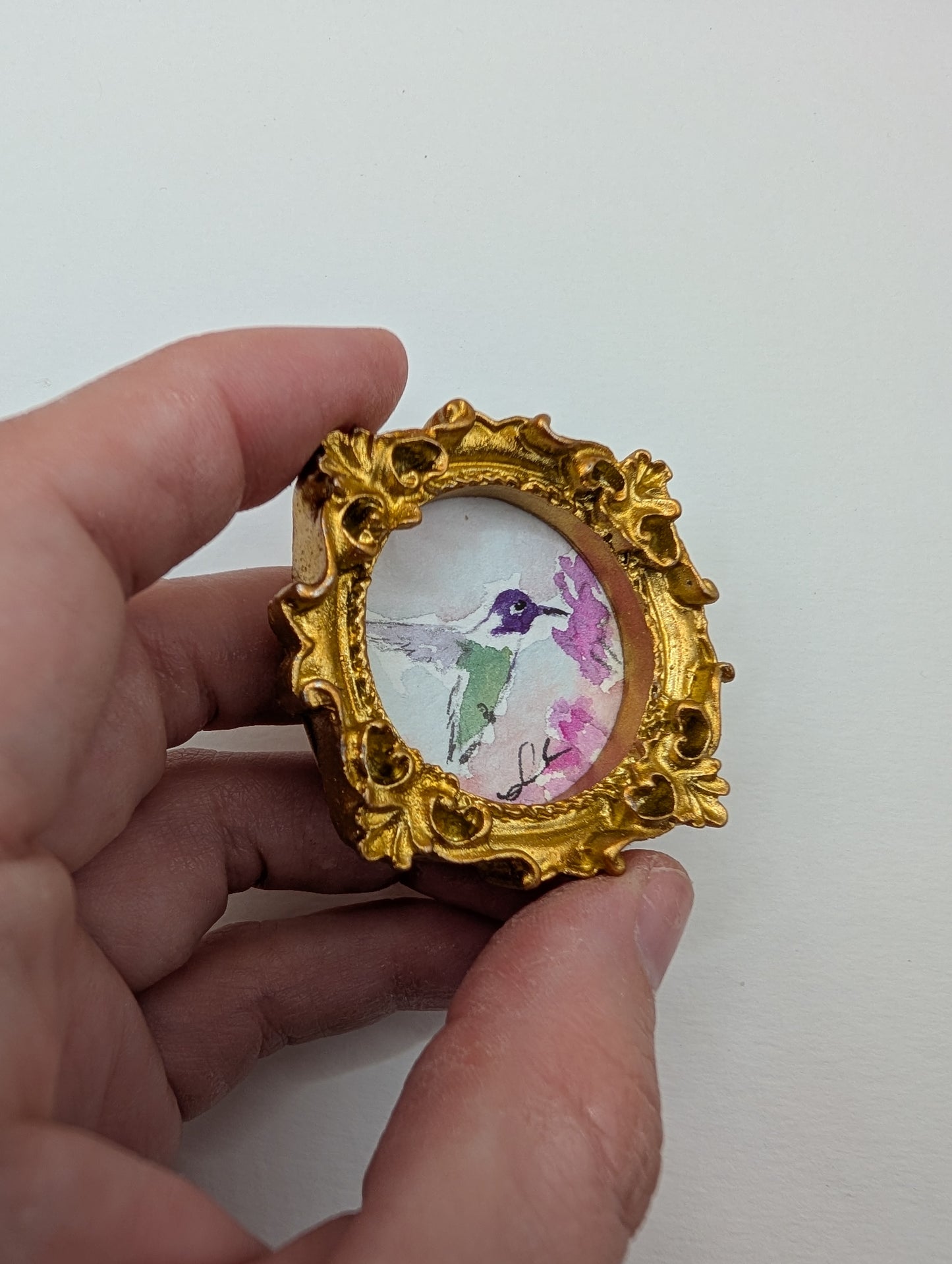 Mini Hummingbird Painting - Original Watercolor Art by Lora Cavallin
