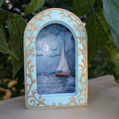 Sailboat under Moon - Ornate Arch Frame