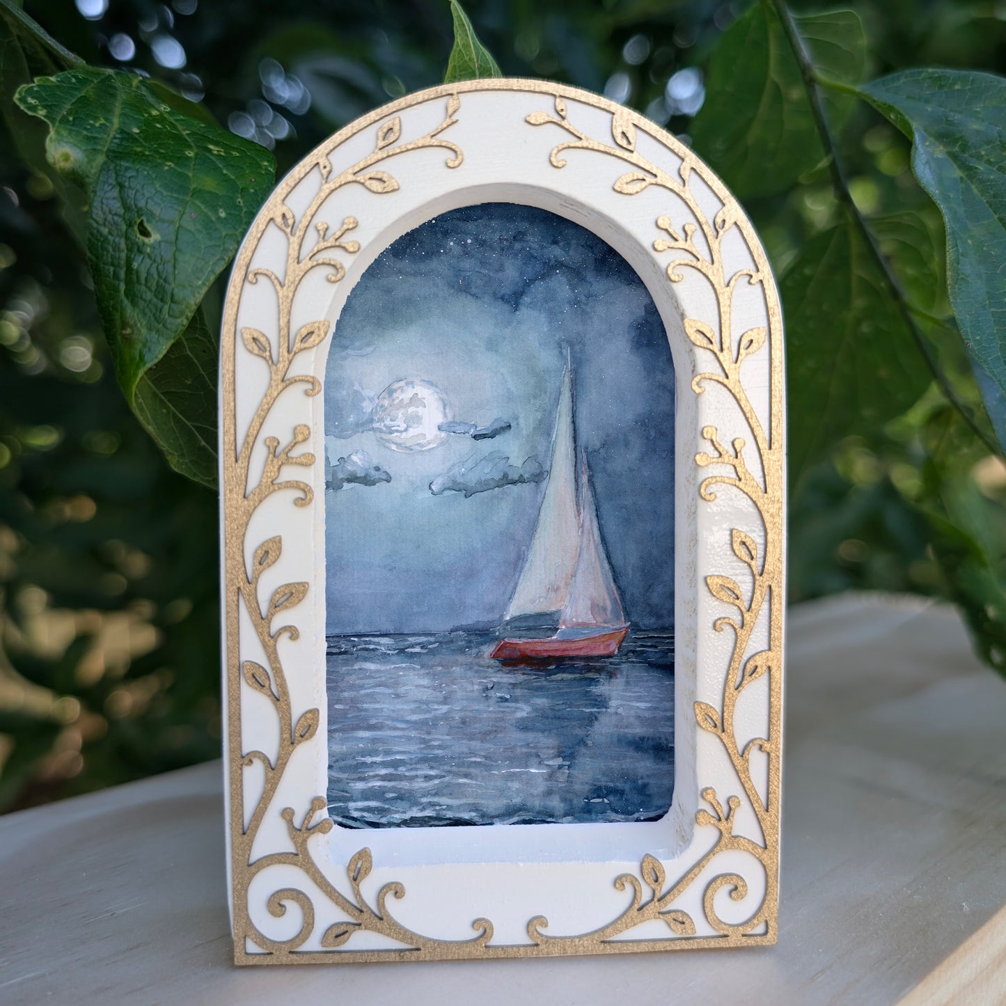 Sailboat under Moon - Ornate Arch Frame