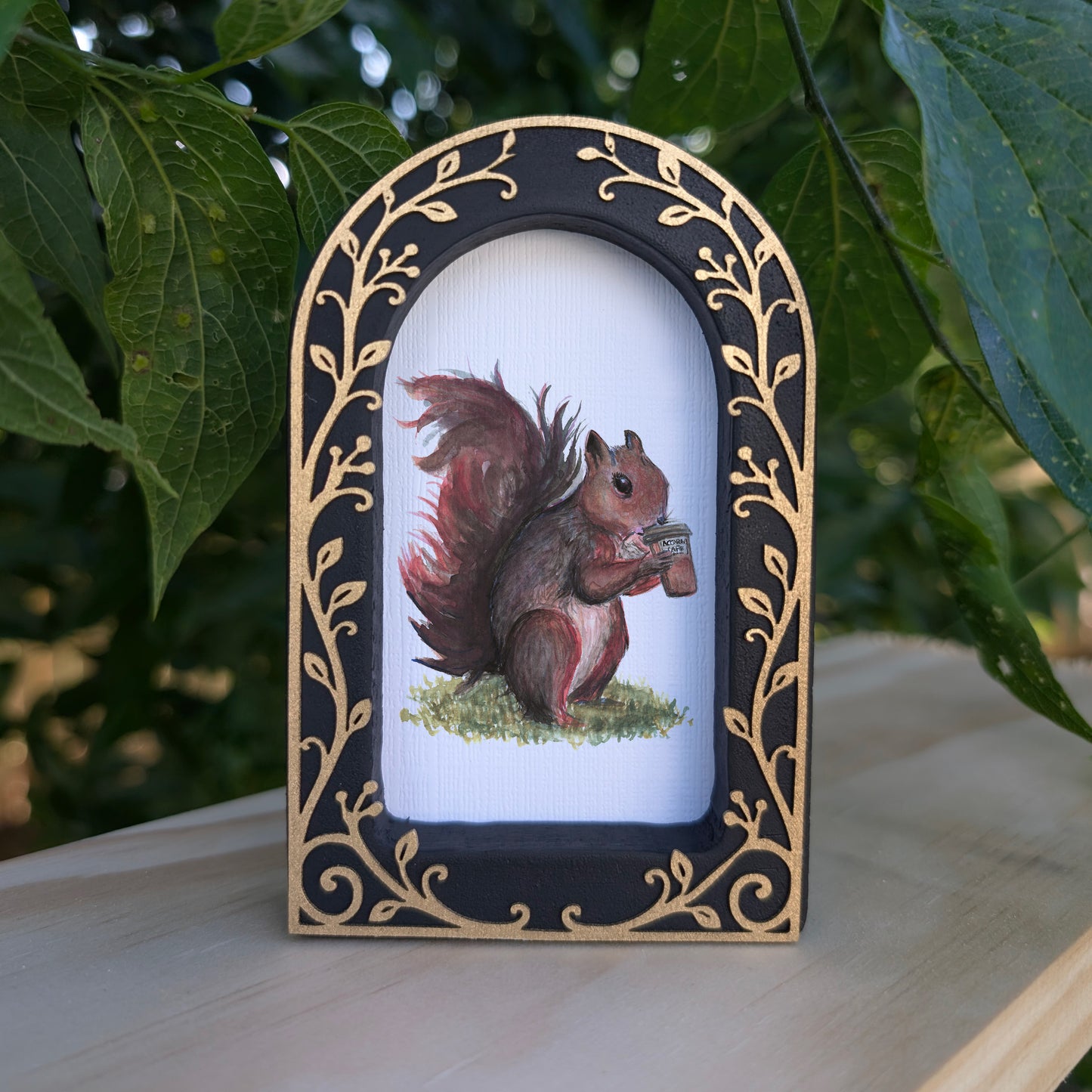 Squirrel and Coffee cup - Ornate Arch Frame